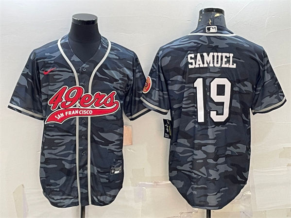 Men's San Francisco 49ers #19 Deebo Samuel Gray Camo With Patch Cool Base Stitched Baseball Jersey - Click Image to Close